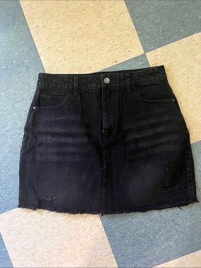 Women's Black Distressed Denim Mini Skirt